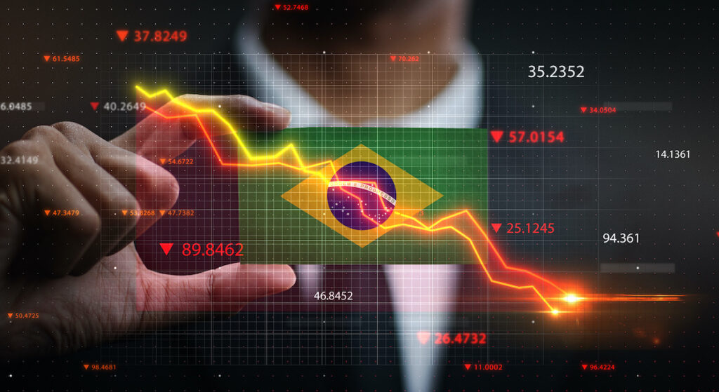 graph falling down front brazil flag crisis concept